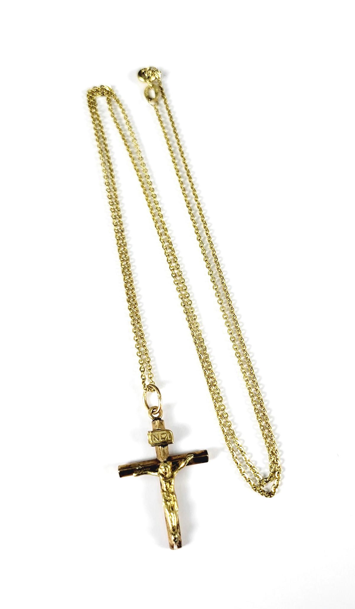 Halskette mit Kreuzanhänger, 14 Karat Gelbgold