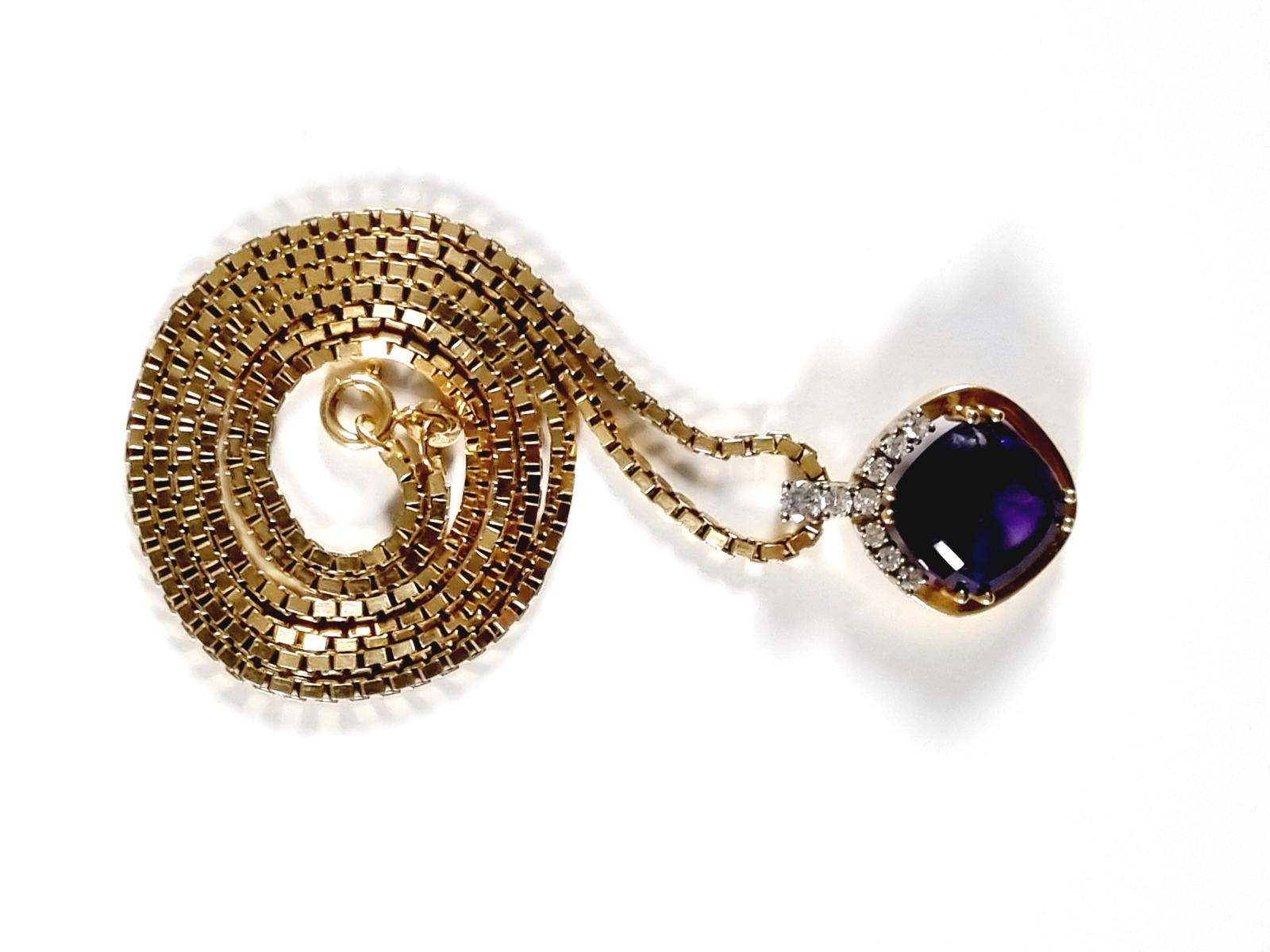 Halskette mit Amethyst- und Diamantenanhänger, 18 Karat Gelbgold