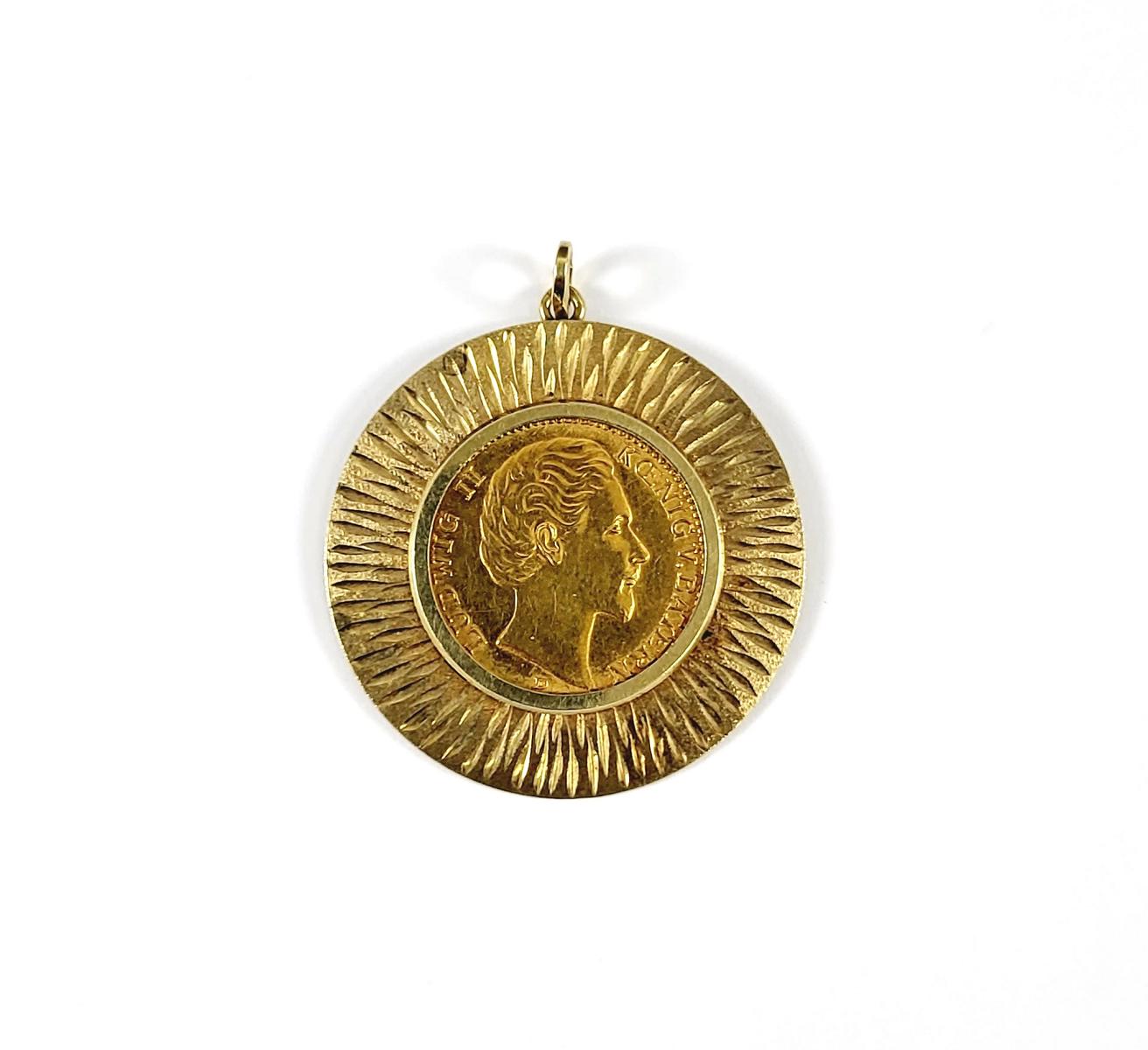 Anhänger mit gefasster Goldmünze, 10 Mark Bayern 1878 D Ludwig II