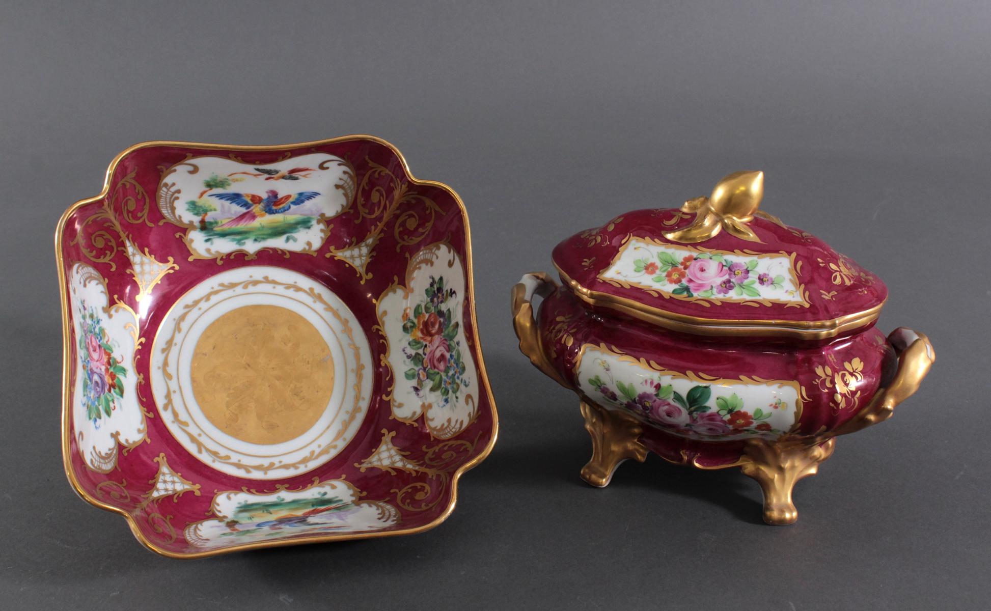 Paar Schale aus Limoges-Porzellan Manufaktur Malbec Baujahr 30 Kornblumen 