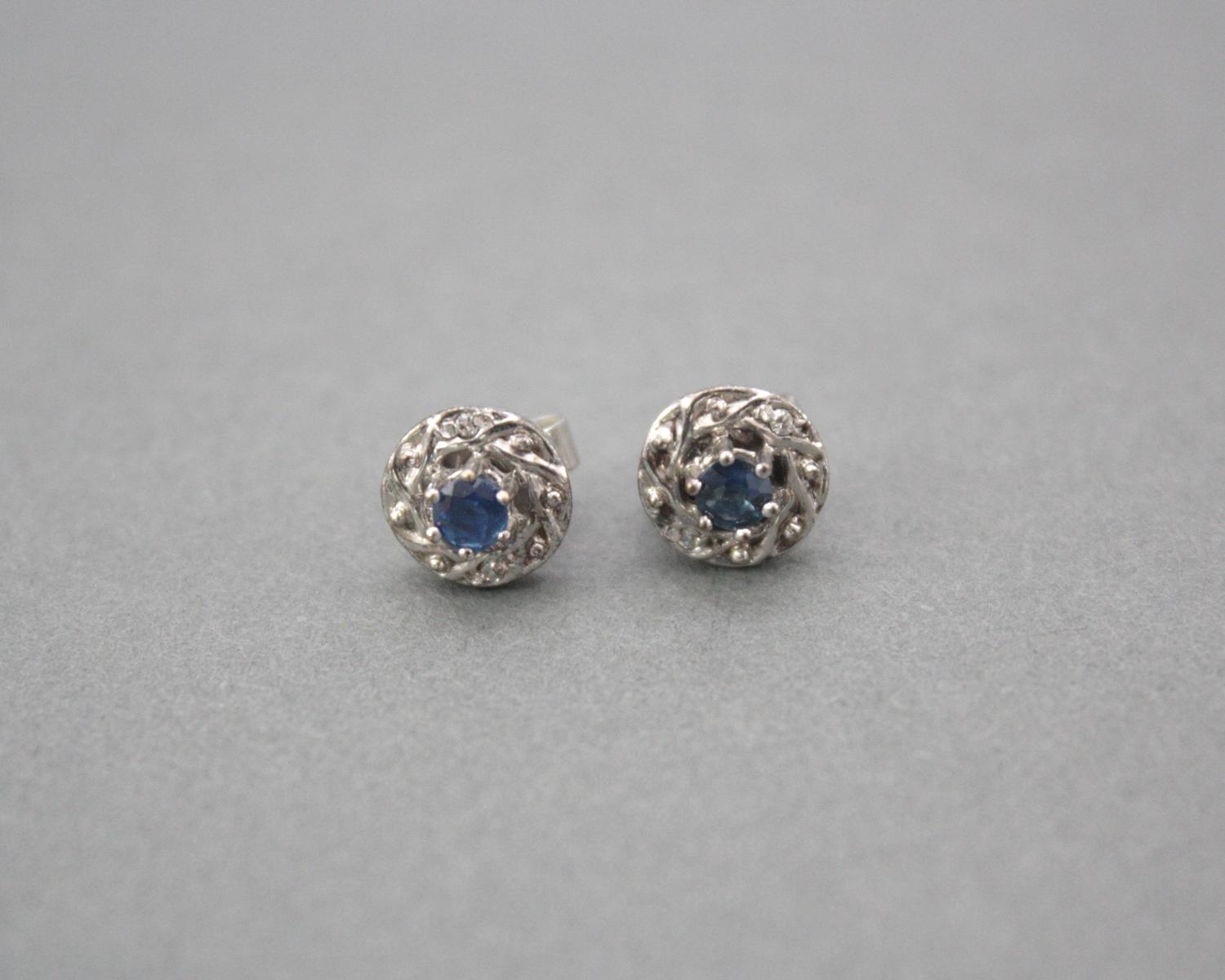 14k Weißgold Ohrringe Labor Saphir Rundschliff 14k Weißgold Ohrstecker Mit Labor-Saphir Rund 8 Mm - Schraubverschluss, 2 Stück Zirkonia Ohrringe Gold