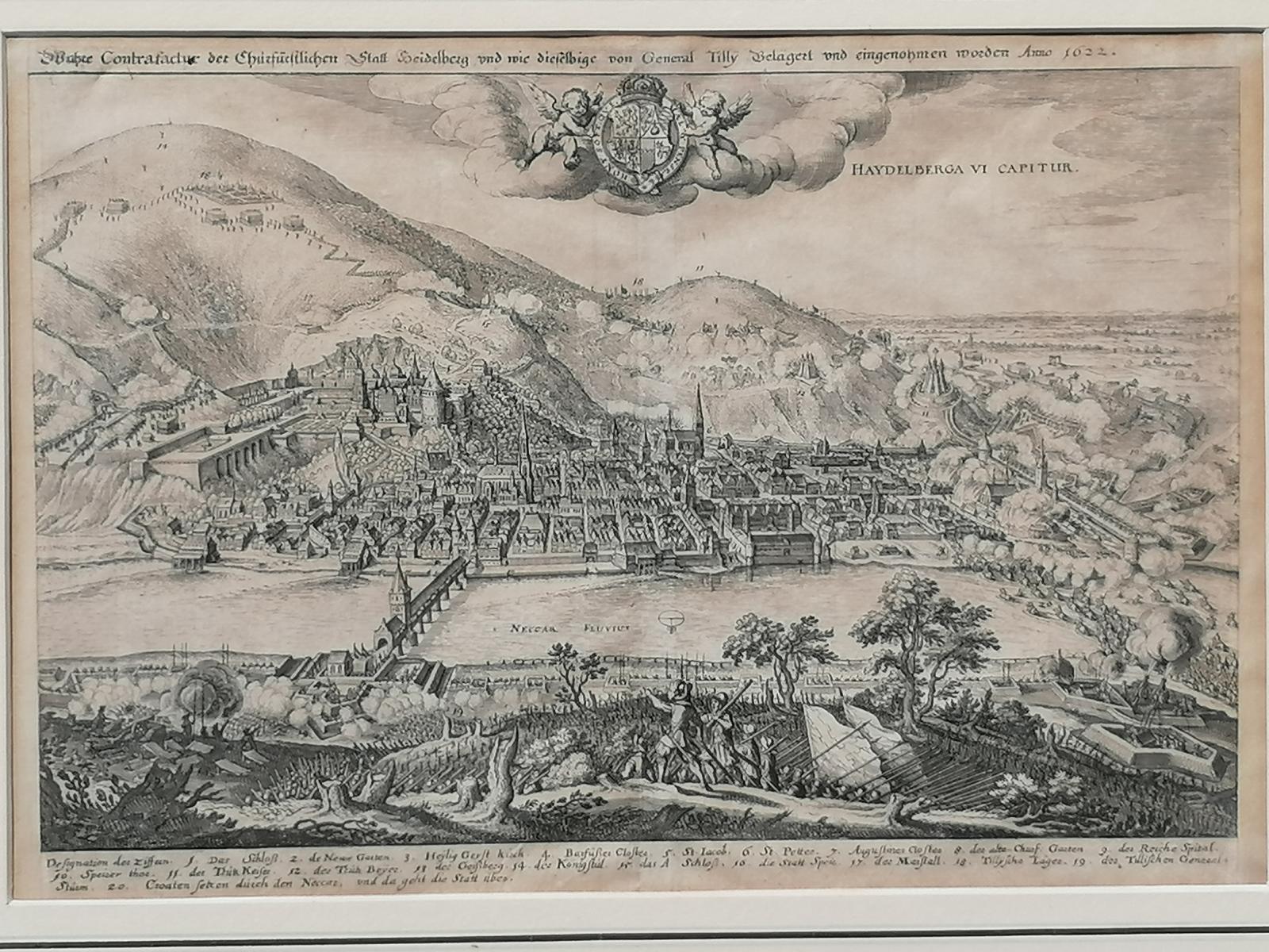 Kupferstich von Merian um 1650. Heidelberg, Belagerung durch General Tilly-2