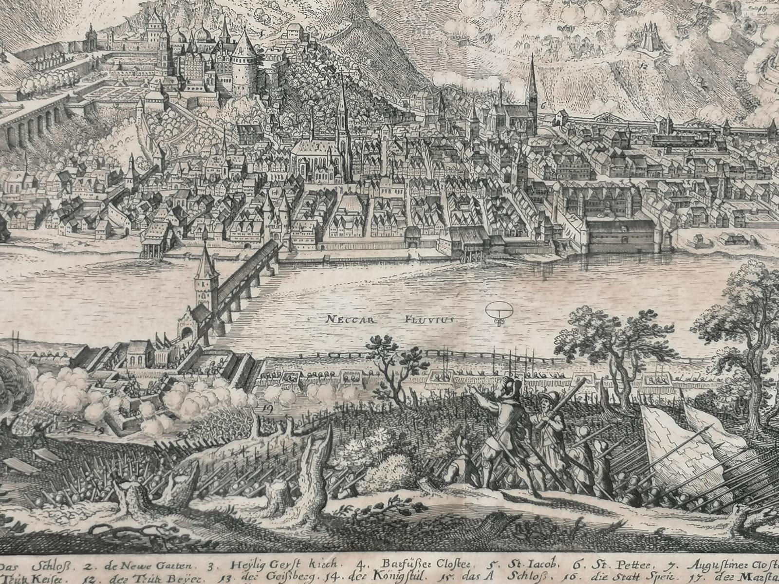 Kupferstich von Merian um 1650. Heidelberg, Belagerung durch General Tilly-4