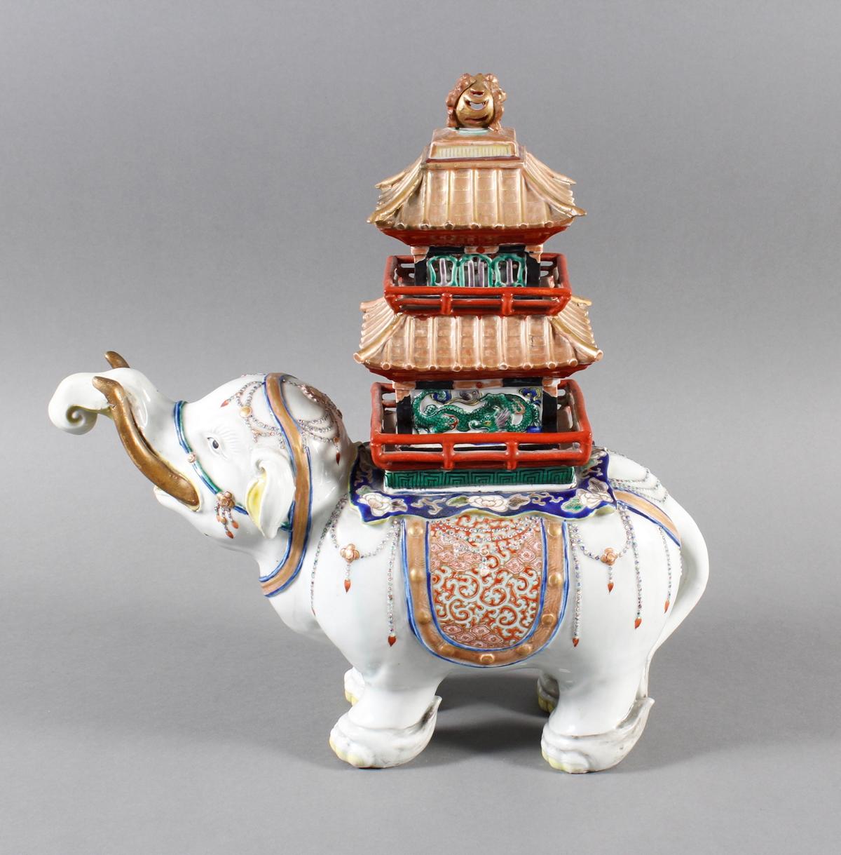Porzellanelefant mit Pagode auf dem Rücken. China 18./19. Jahrhundert-2