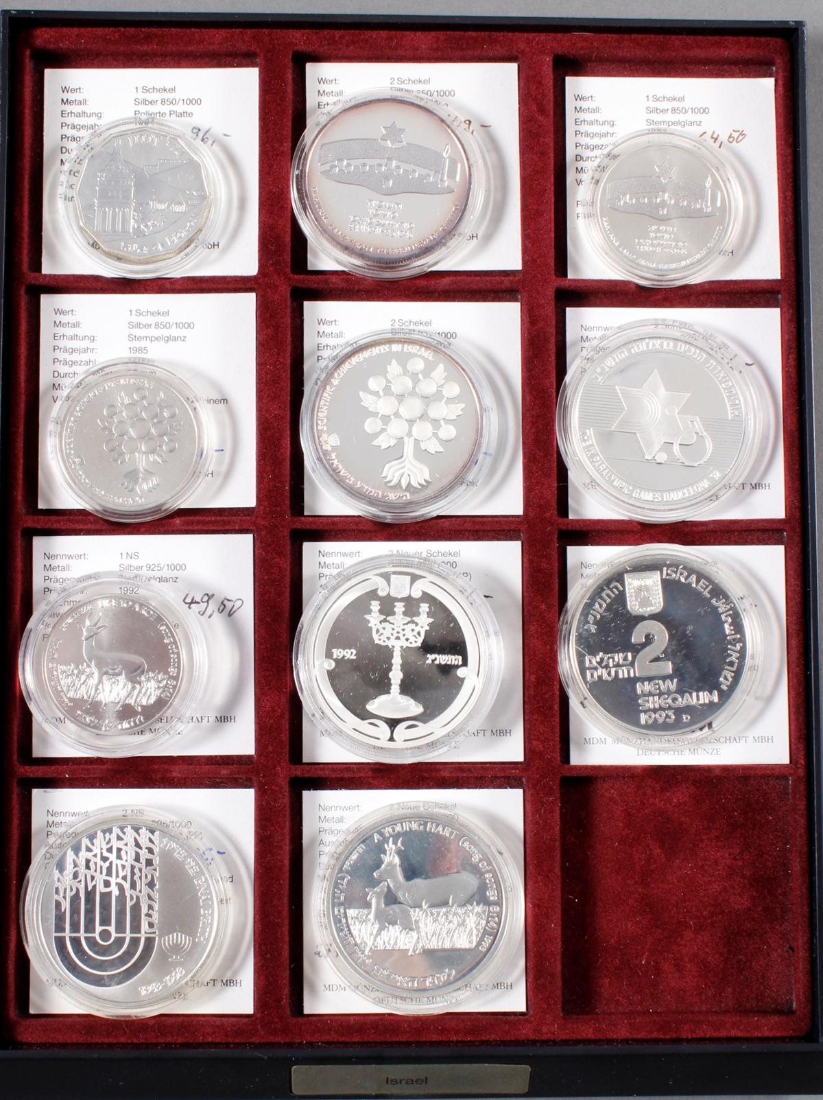 Israel, Diverse 1 und 2 Schekel Silbermünzen