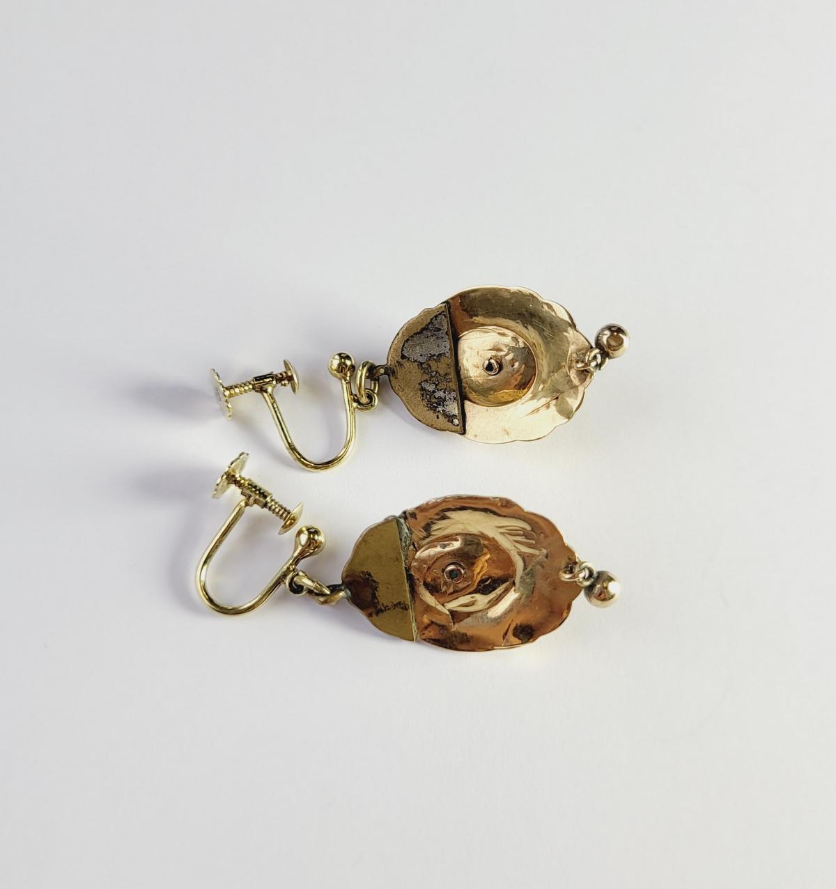 Paar Biedermeier Ohrgehänge, 14 Karat Gelbgold-2