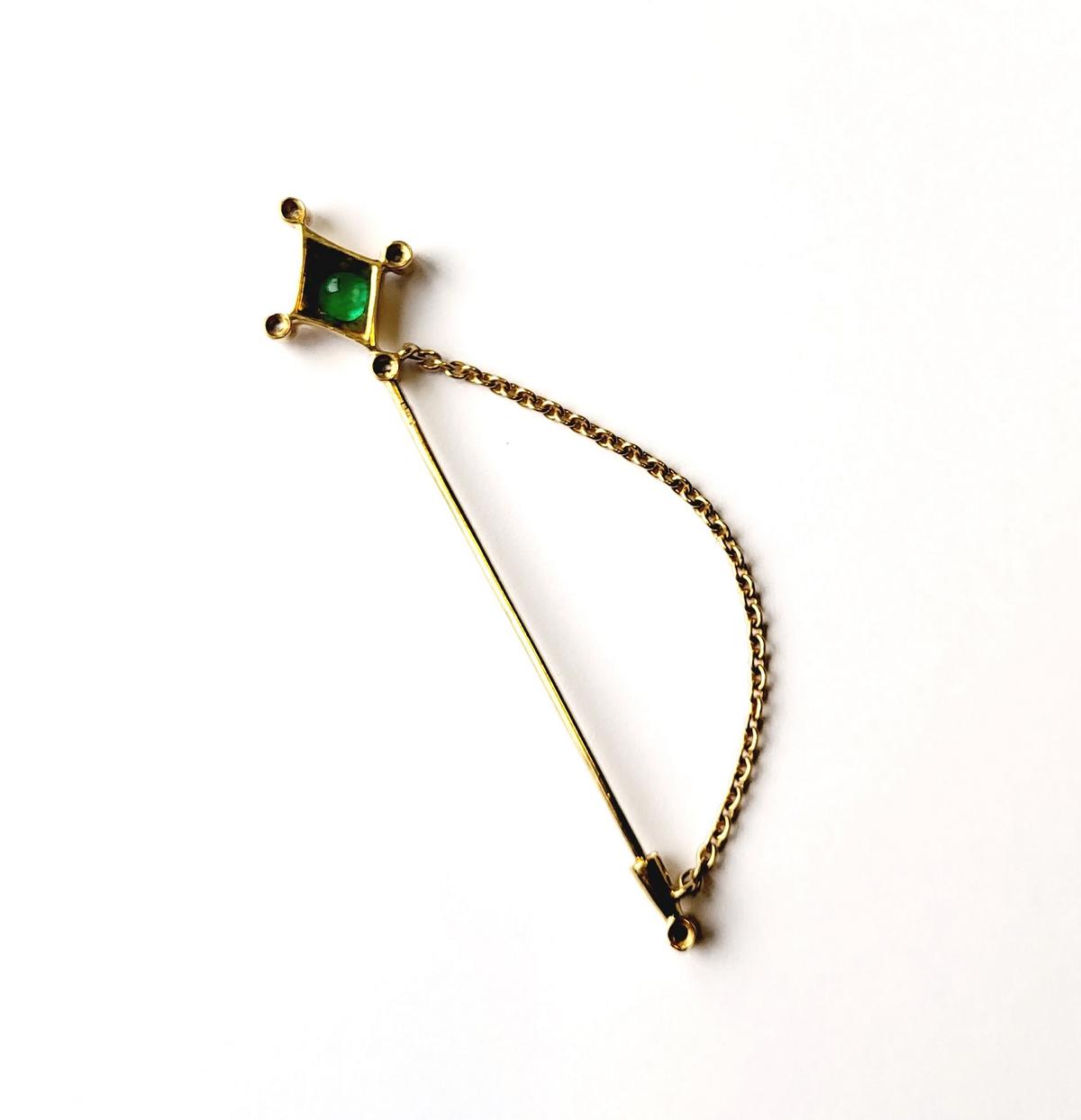 Krawattennadel mit Smaragd und Diamanten, 14 kt Gelbgold-2