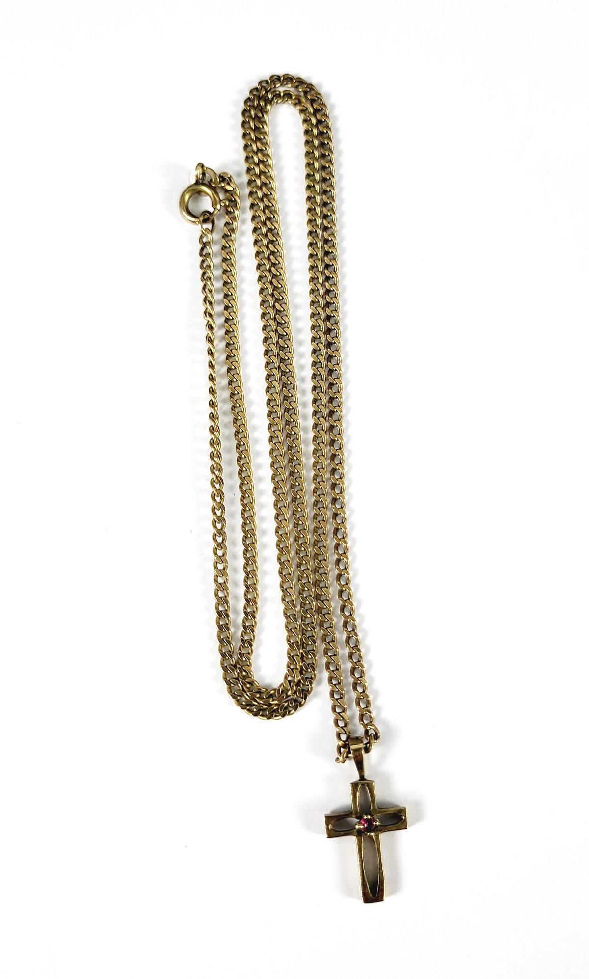Halskette mit Kreuzanhänger, 8 Karat Gelbgold