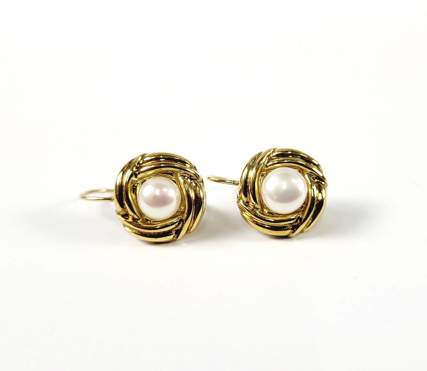 Paar Ohrringe mit Perlen, 14 Karat Gelbgold