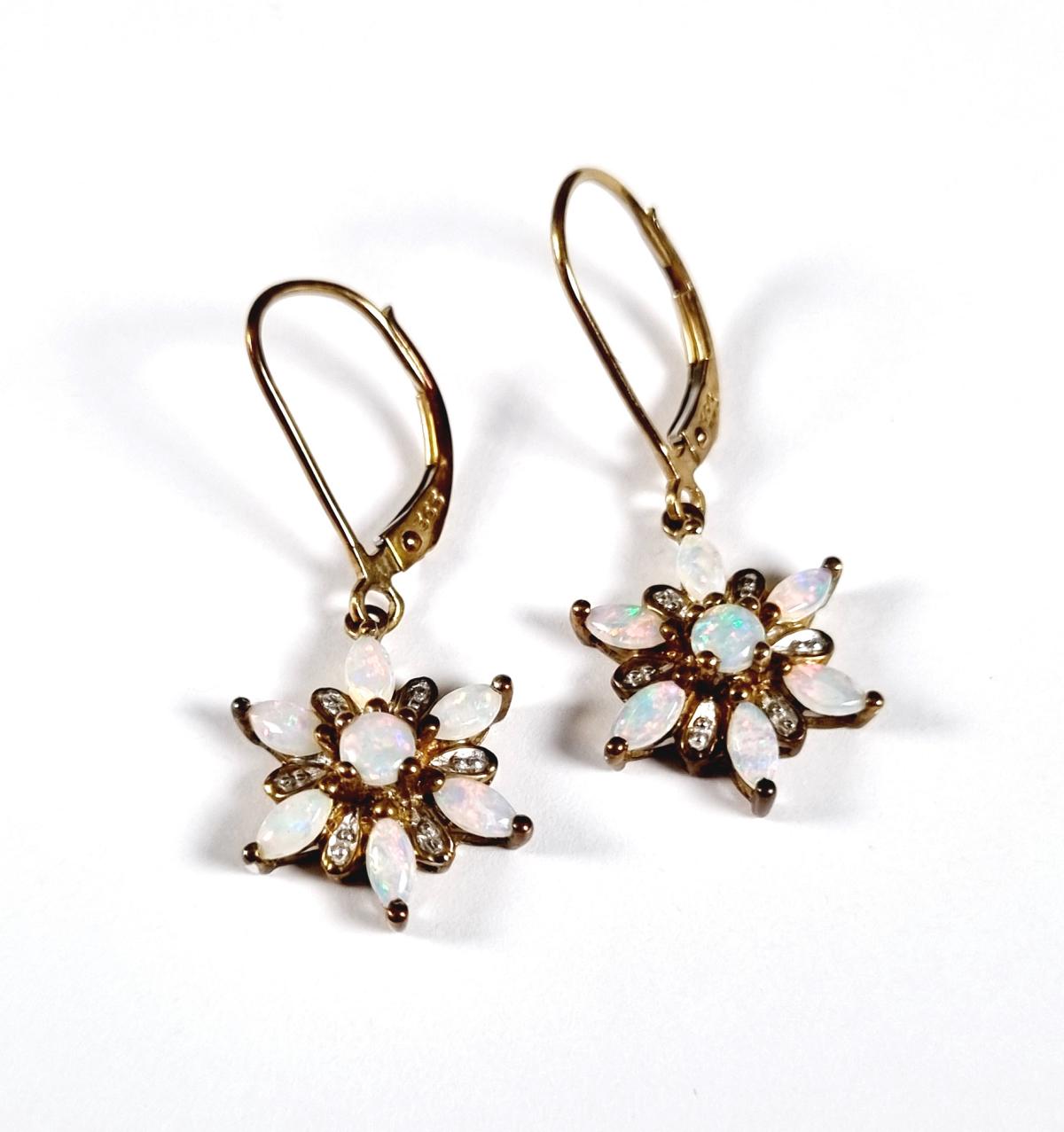 Paar Ohrringe mit Opalen aus 8 Karat Gelbgold-2
