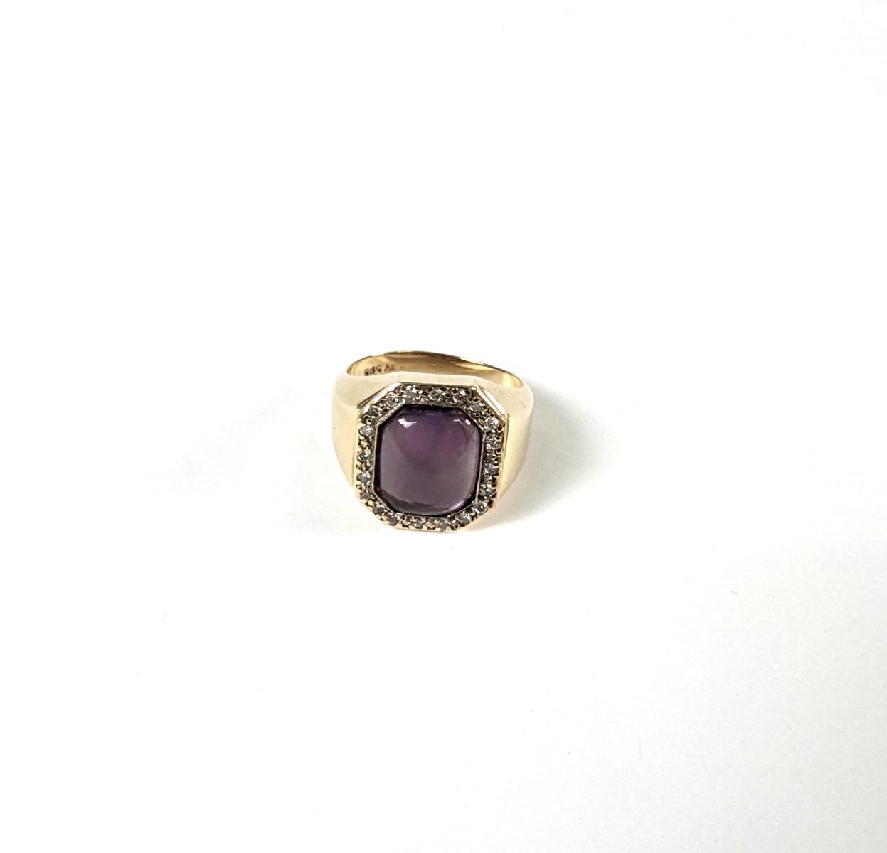 Damenring mit Diamanten und Amethyst, 14 Karat Gelbgold