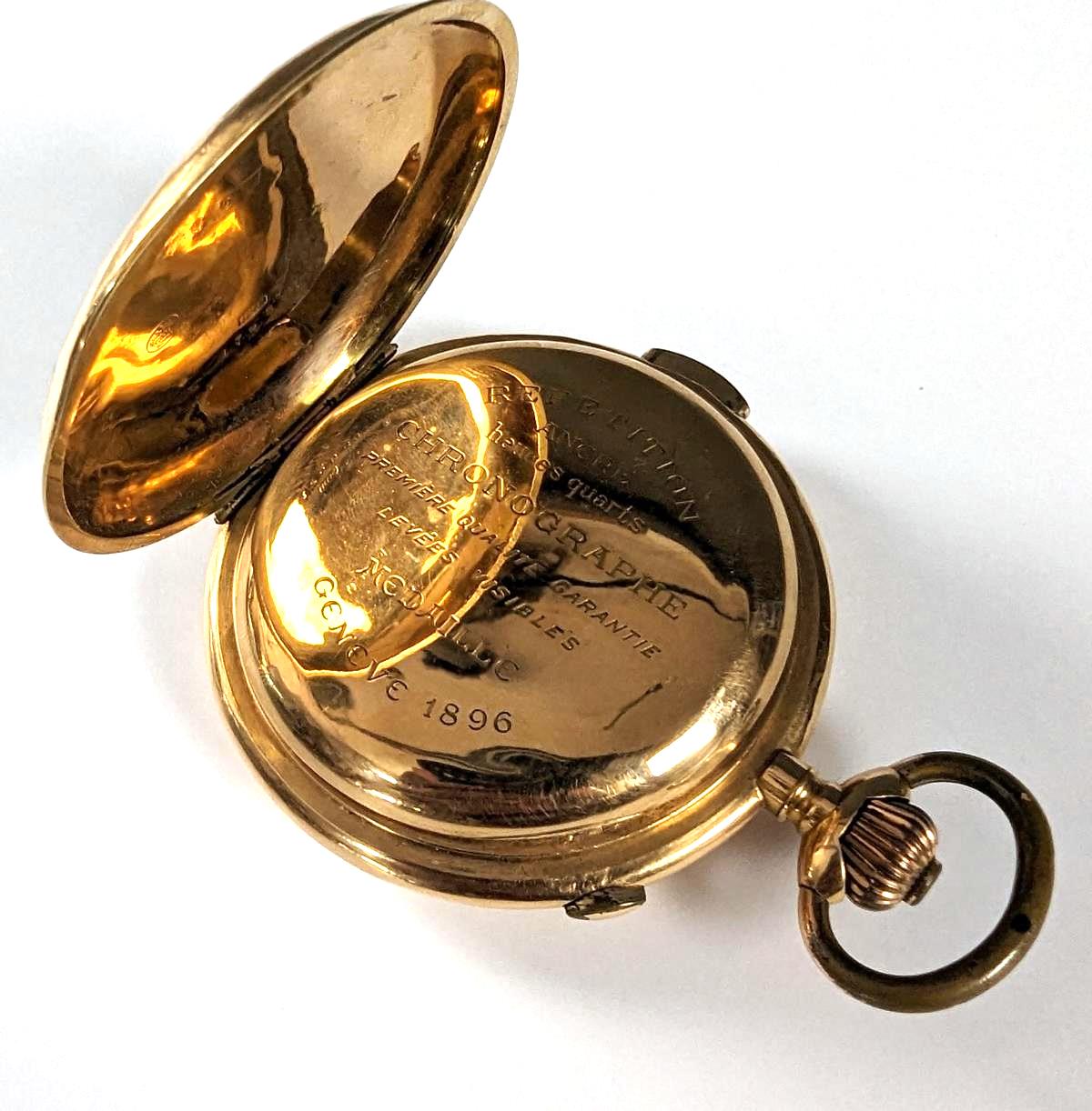 Goldene Repetition Taschenuhr von 1896, 18 Karat Gelbgold-4